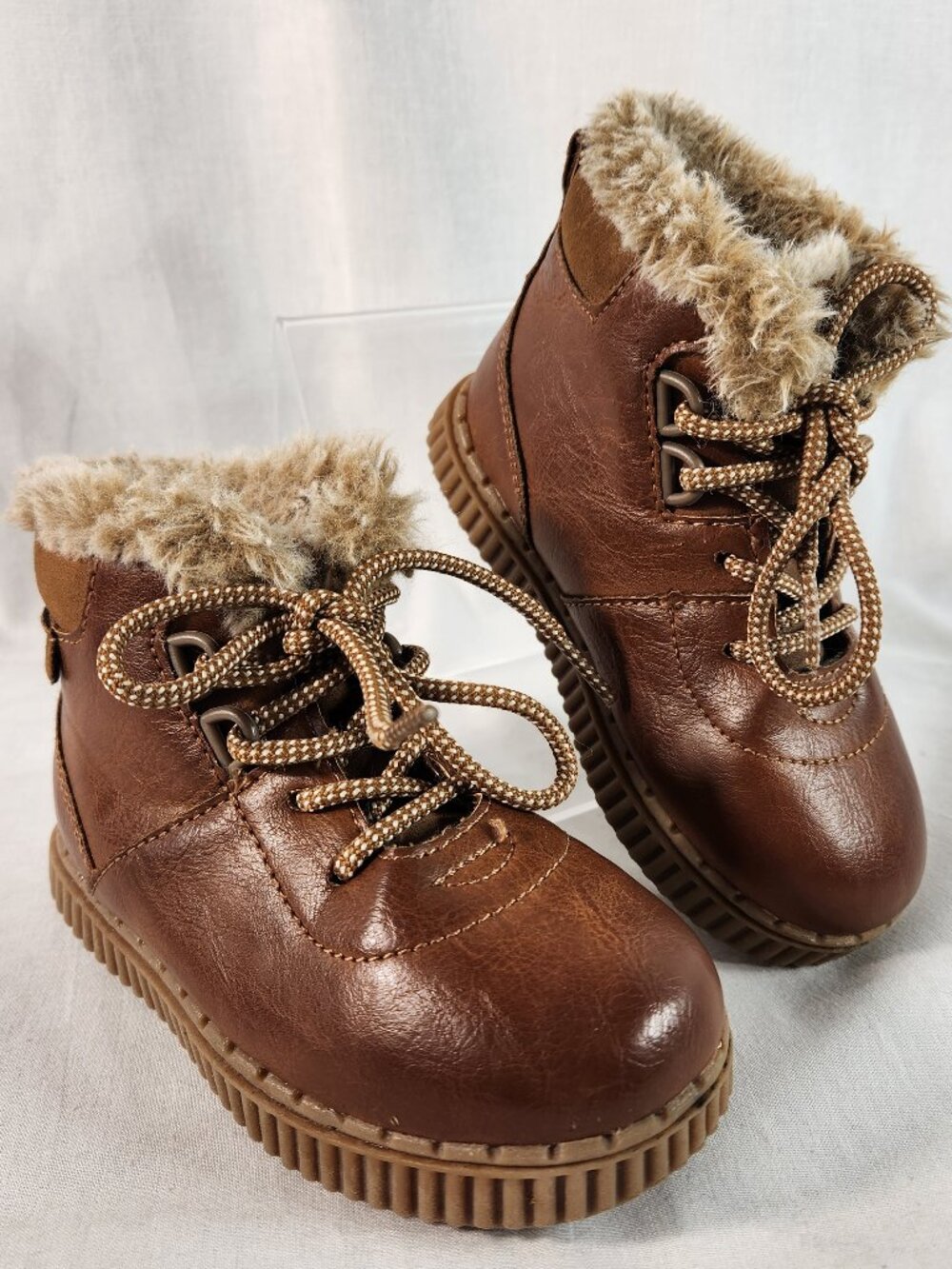 OshKosh Bgosh Haskell Brown Faux Leather Fur Lined Boots Kids Size 8M OF20M10H